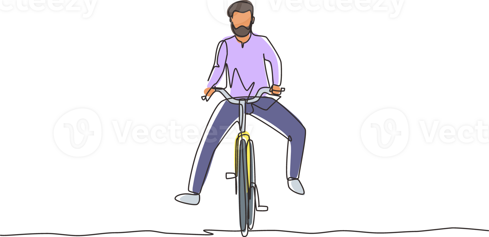 enda kontinuerlig linje teckning Lycklig arab man i tillfällig kläder ridning cykel. friska och sport livsstil. ekologisk fordon av transport. ett linje dra grafisk design illustration png