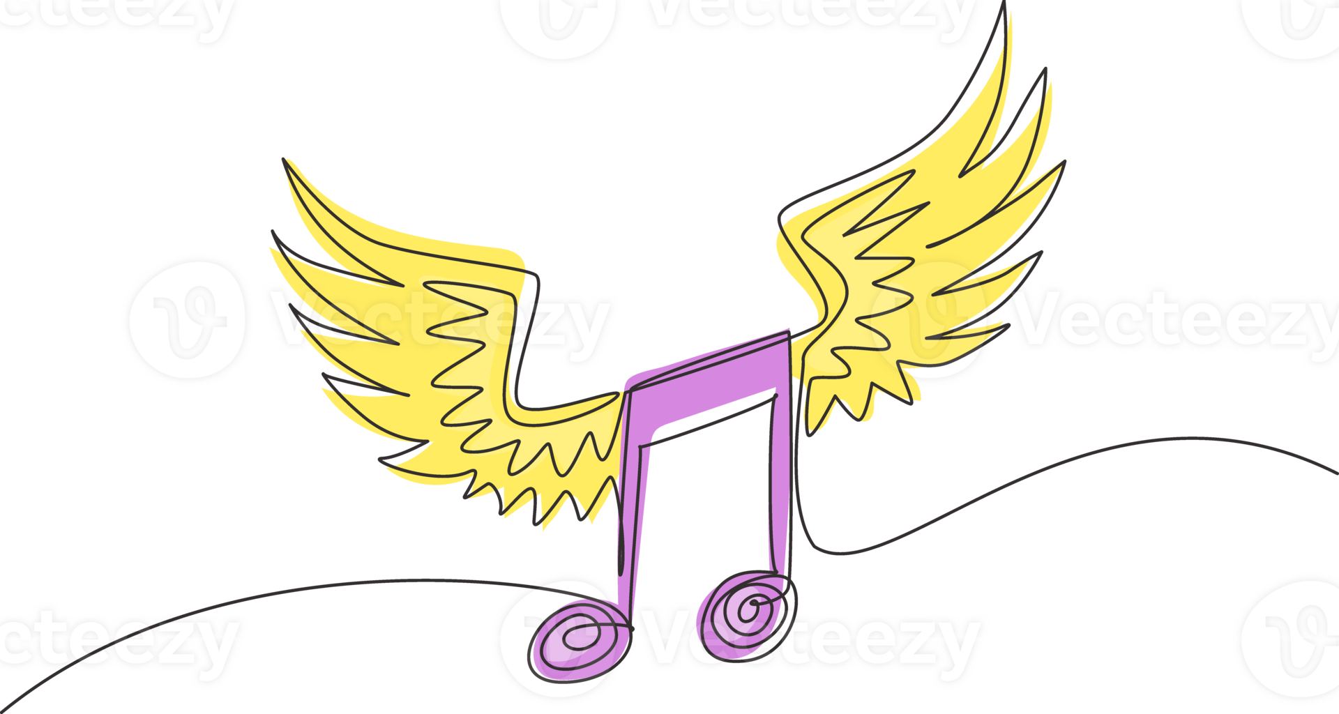 Single continuous line drawing musical notation with wings. Music