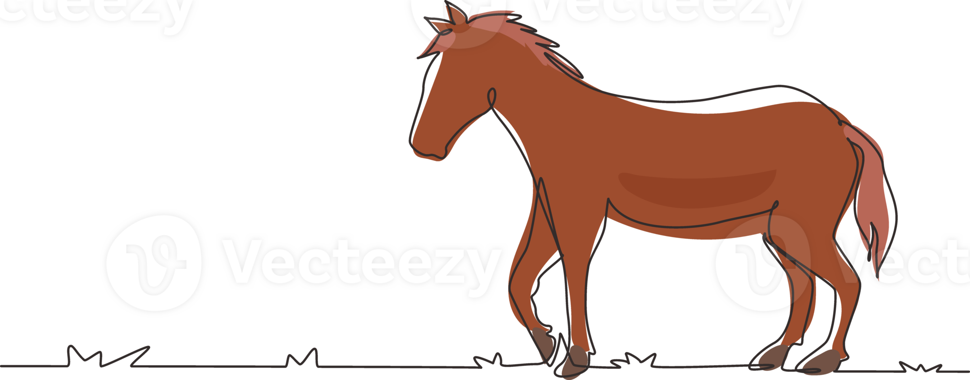 Continuous one line drawing proud white horse walks gracefully with strong character. Wild mustang gallops in free nature. Animal mascot for ranch. Single line draw design graphic illustration png