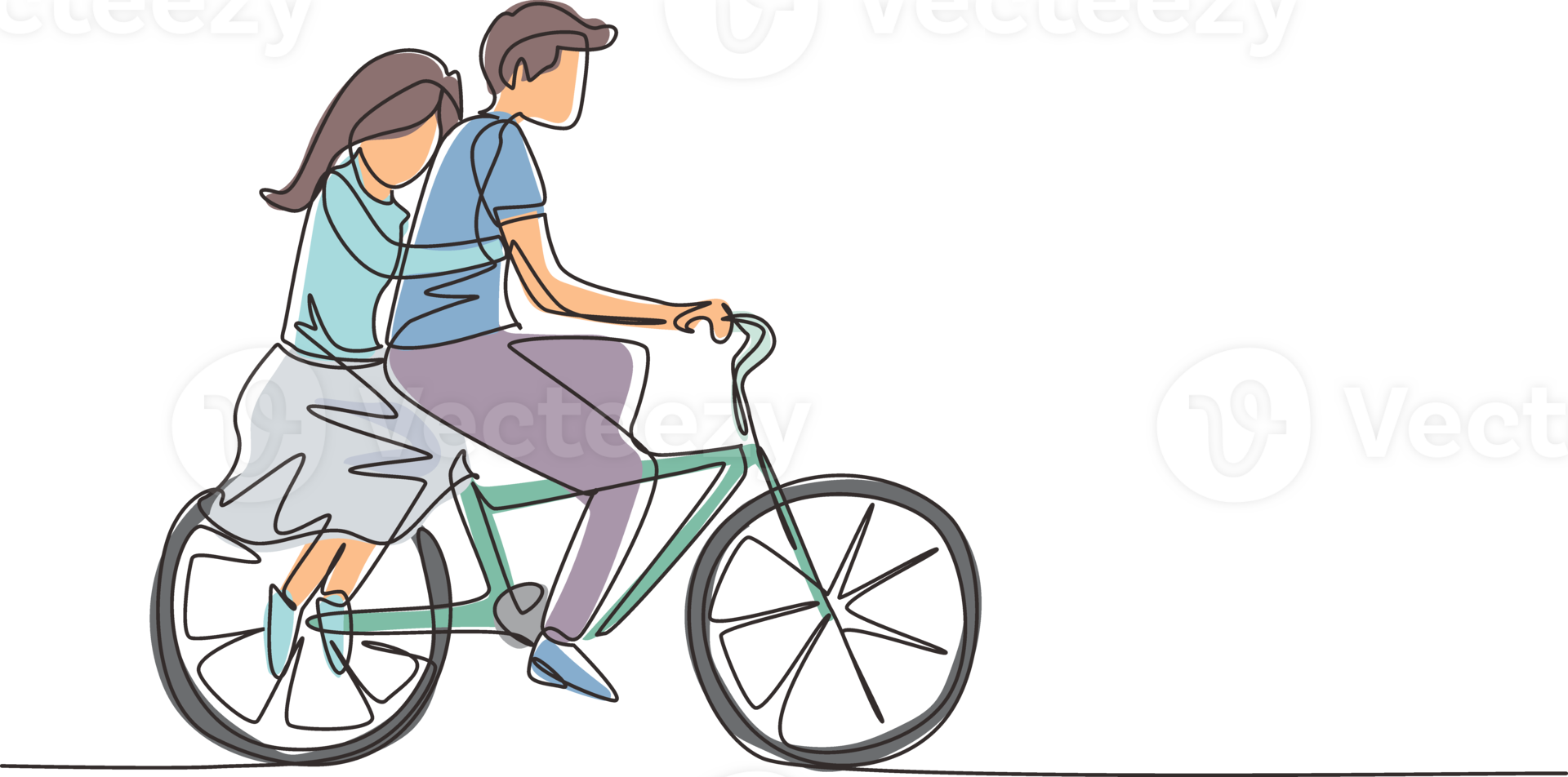 continu un ligne dessin romantique couple. content couple est équitation vélo ensemble. content famille concept. intimité fête mariage anniversaire. Célibataire ligne dessiner conception graphique illustration png