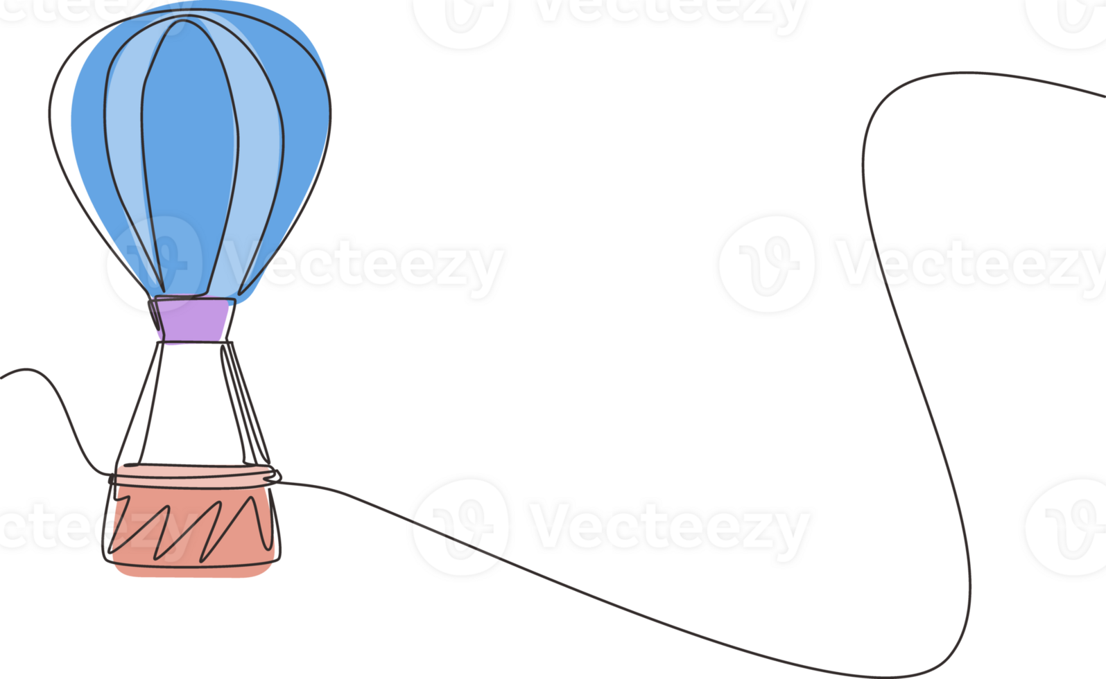 kontinuerlig ett linje teckning luftballong luftväg resa transport. luft fartyg med stuga. flygande varm luft ballong i himmel. luft ballong festival. romantisk sommar resa. enda linje dra design grafisk png