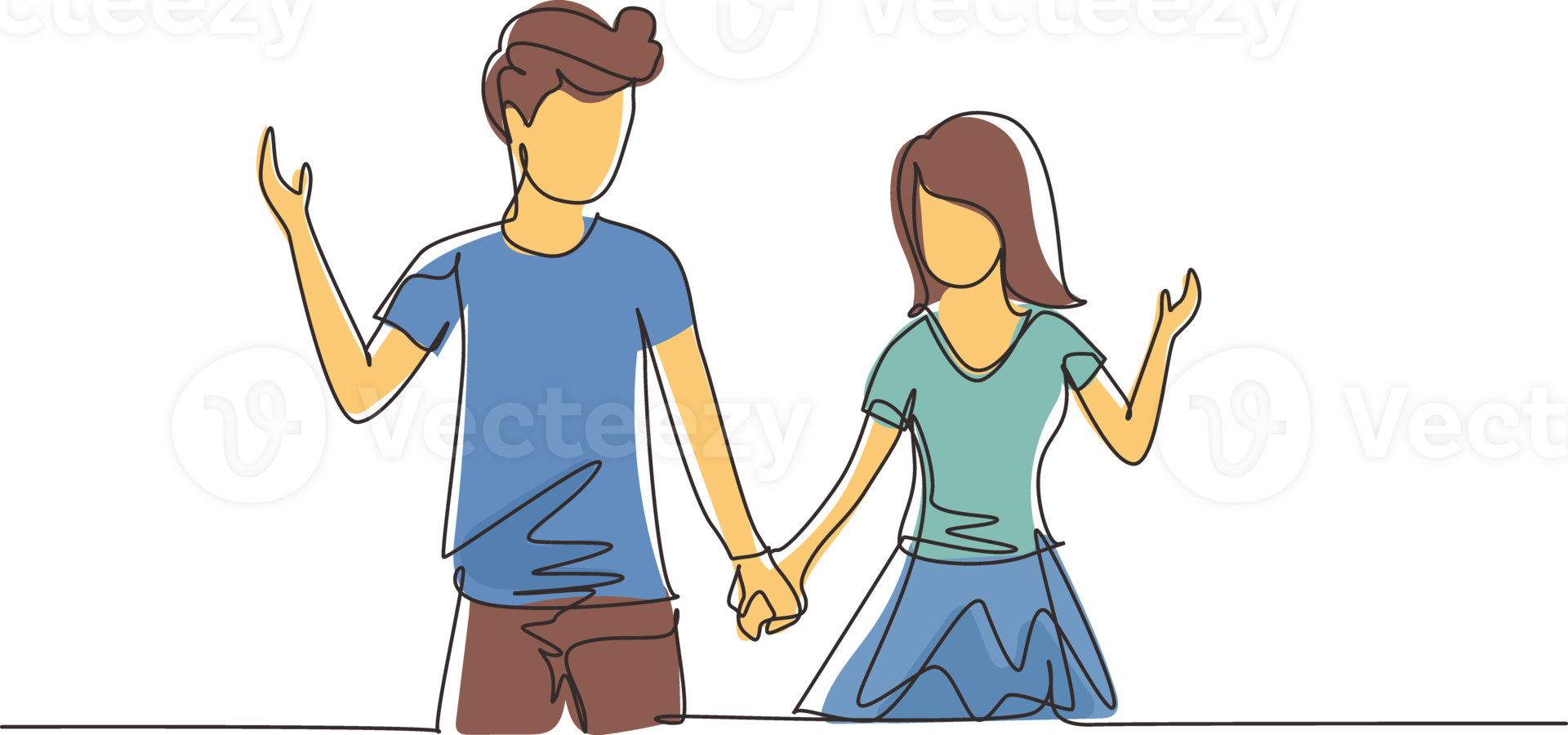 Continuous one line drawing cute young couple in love hand in hand. Romantic couple in love spending time together outdoors. Happy family concept. Single line draw design graphic illustration png