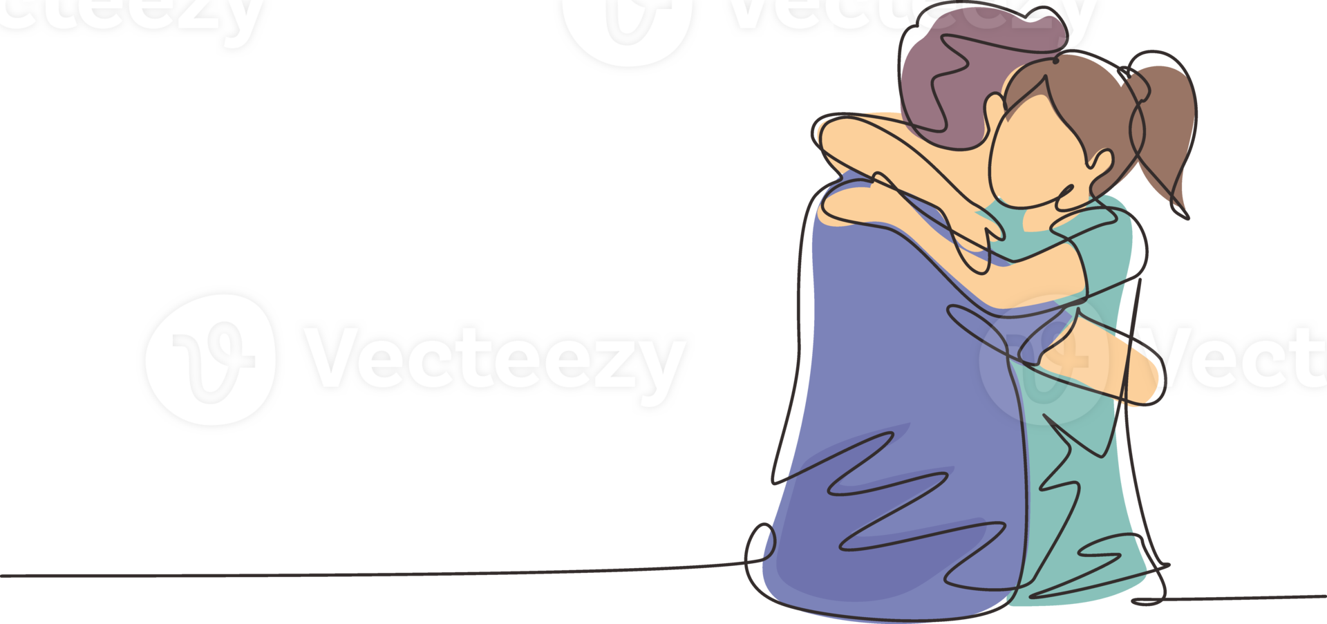 Single continuous line drawing girl is hugging boy with smile. Happy man hugging and embracing woman. Couple dating characters. Happy family concept. One line draw graphic design illustration png
