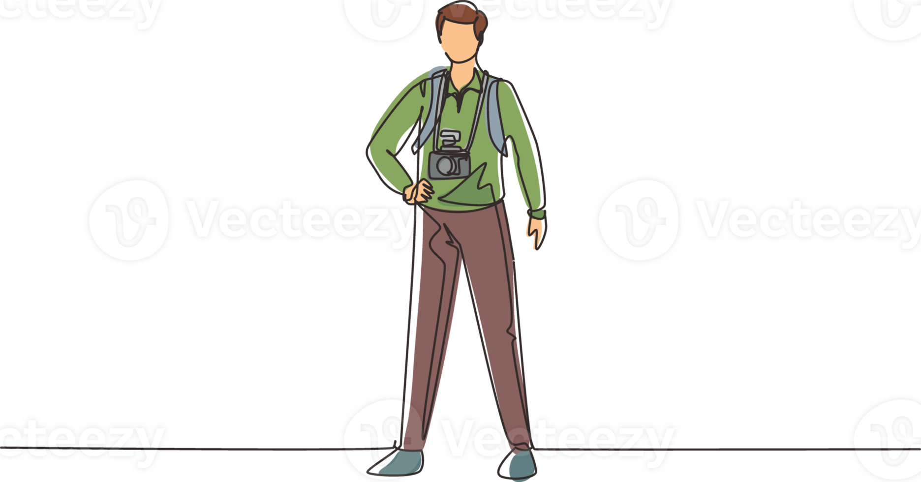 Single one line drawing photographer standing with camera digital photo. Pictures made by employees, photographs by cameraman. Man experts job. Continuous line draw design graphic illustration png