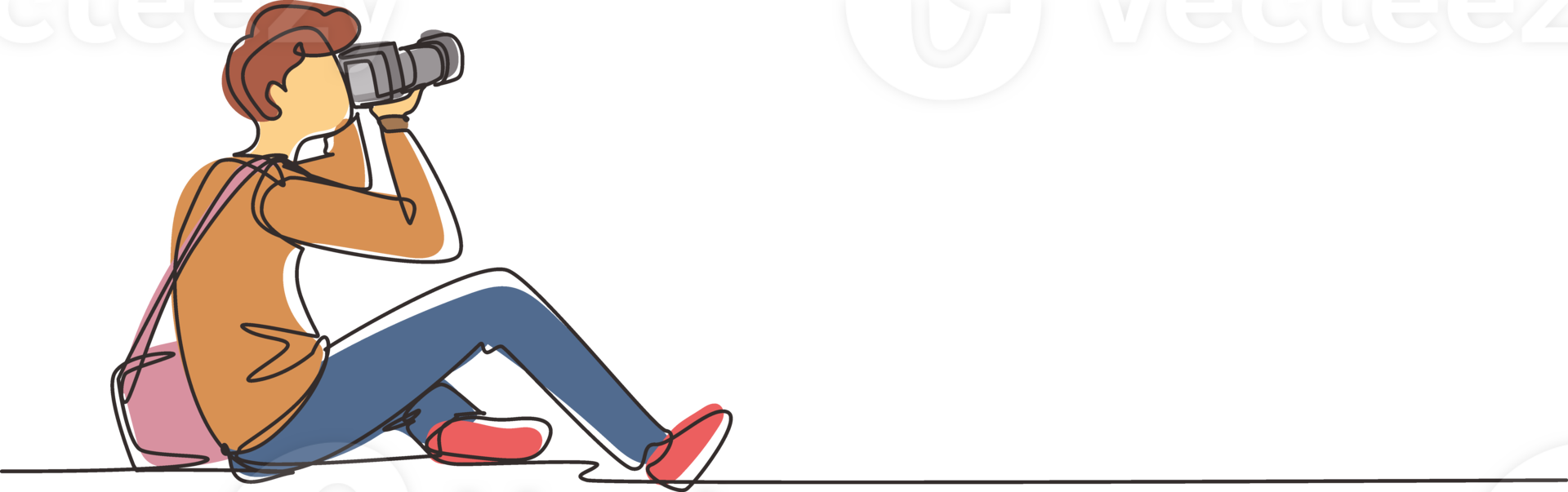 Single one line drawing photographer of paparazzi taking photo with modern digital camera with angles. Journalist or reporter making pictures. Continuous line draw design graphic illustration png
