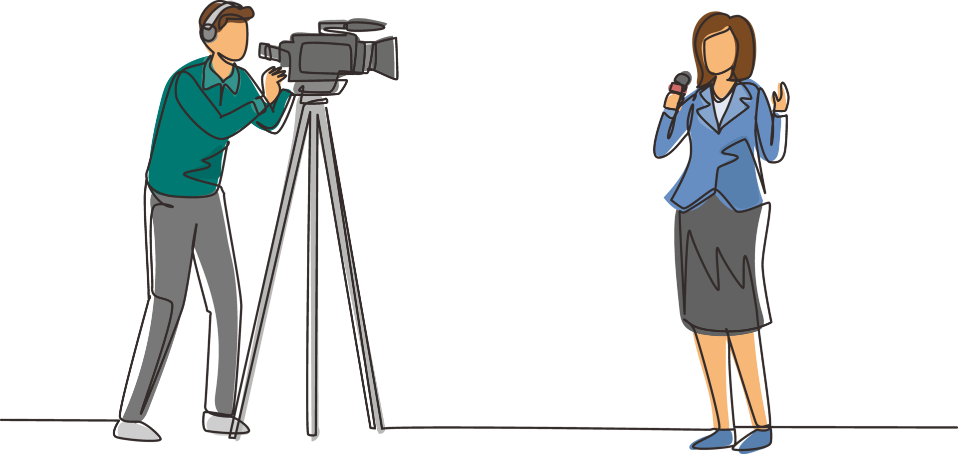 Single continuous line drawing journalist. Woman reporter. Journalists to report. Two ...
