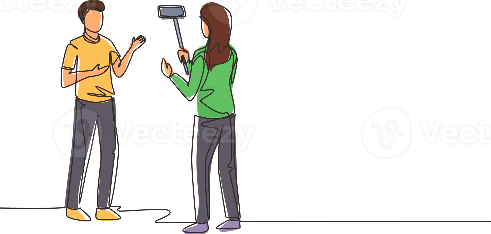 Single continuous line drawing blogging, vlogging, live video streaming, influencer opinion concept. Blogger, vlogger shooting video, create engaging content. One line draw design illustration png