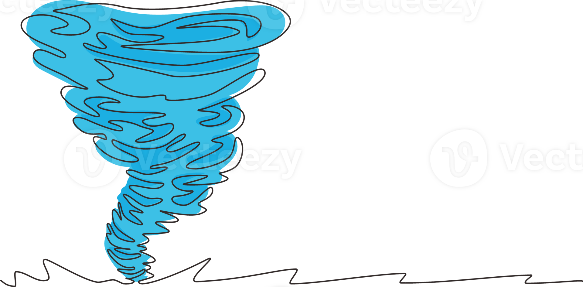 Single continuous line drawing tornado of water. Rotating twister. Splash of water vortex and twisted shape. Whirlpool of water, swirl on white isolated. One line draw design illustration png