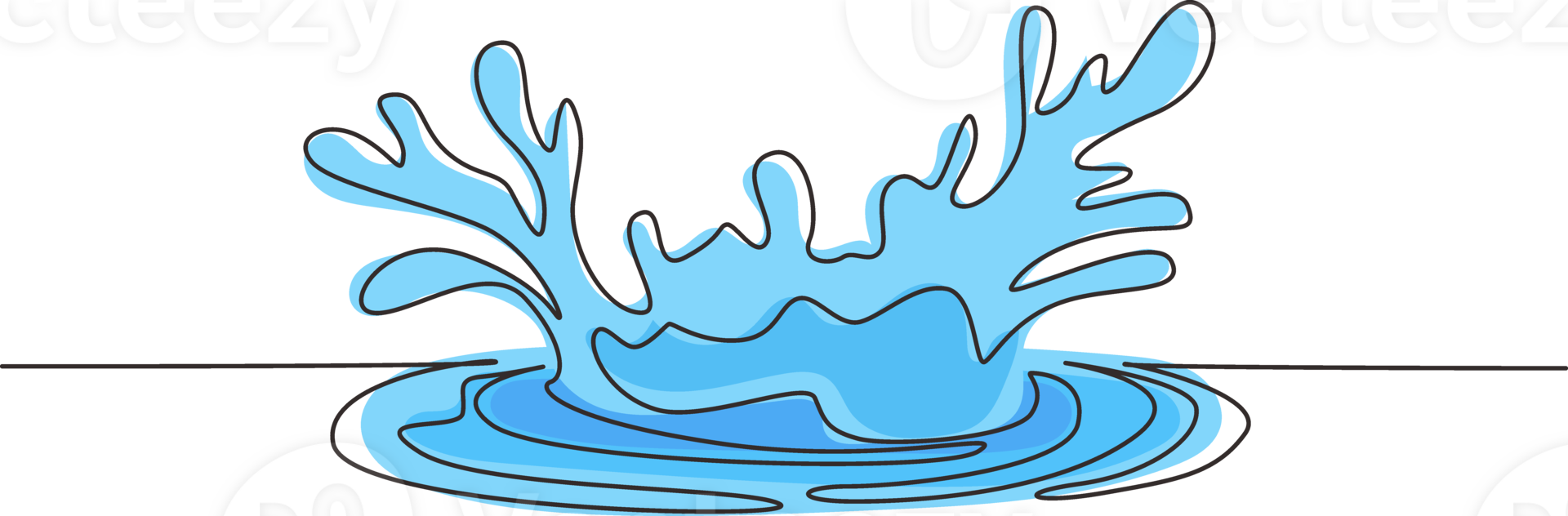 Single continuous line drawing closeup of fresh and clear splash of water isolated. Water splash refreshing shape concept. Dynamic one line draw graphic design illustration png