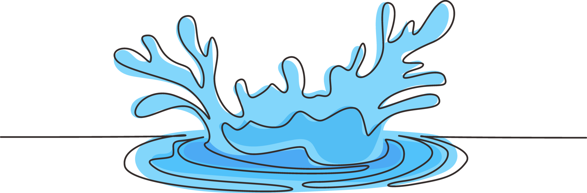 Single continuous line drawing closeup of fresh and clear splash of