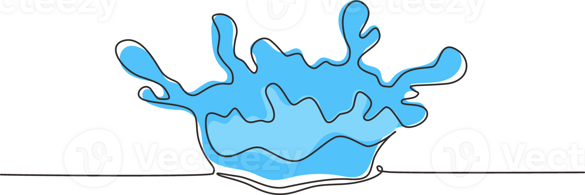 Single one line drawing blue water splash and drops isolated. Aqua crown shape. Closeup of fresh and clear splash. Modern continuous line draw design graphic illustration png