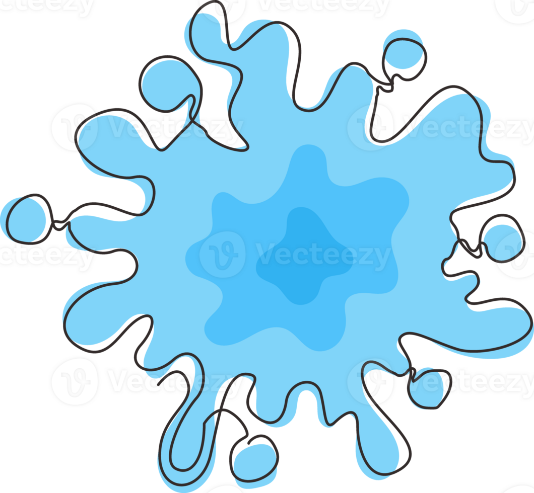 Continuous one line drawing water drips and flowing. Blob and splash. Concept of paint splashes, splatters, splodges, drops, blots shape. Single line draw design graphic illustration png