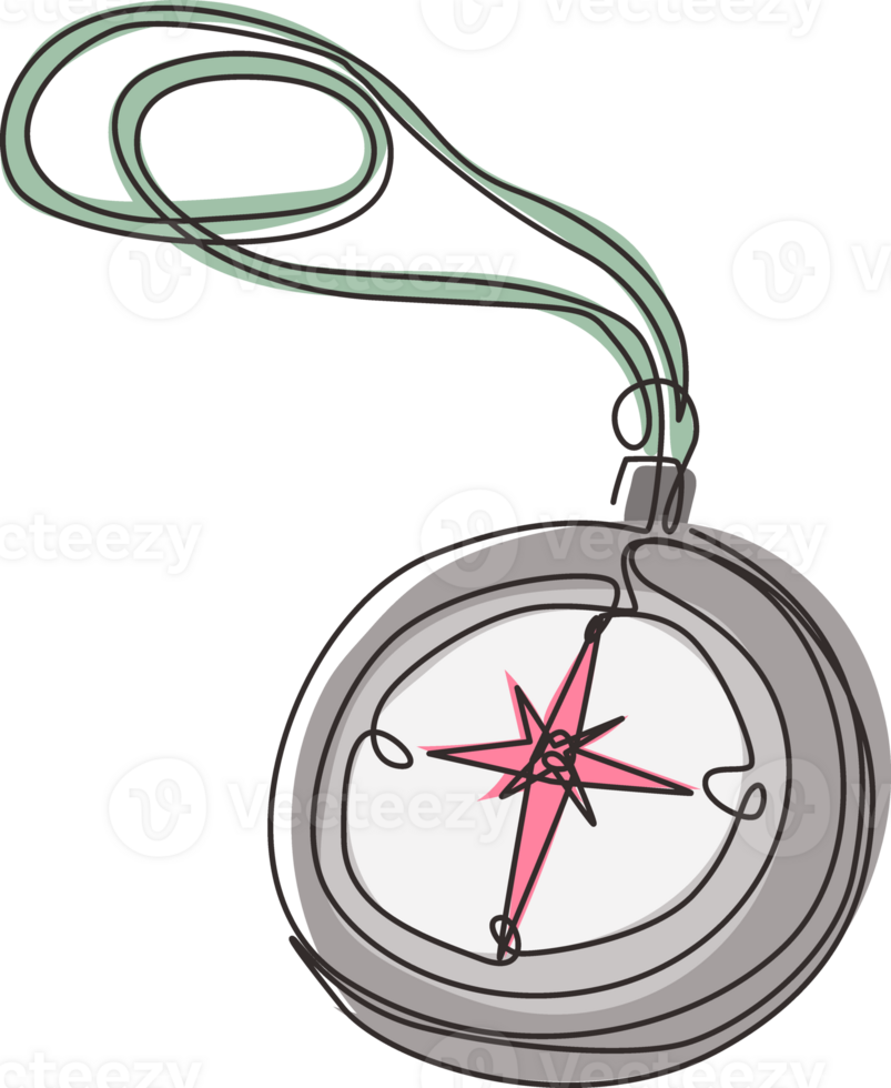 enda kontinuerlig linje teckning vandring kompass ikon symbol. camping scouting med användbar sommar resa Utrustning verktyg avsättningar kompass. dynamisk ett linje dra grafisk design illustration png