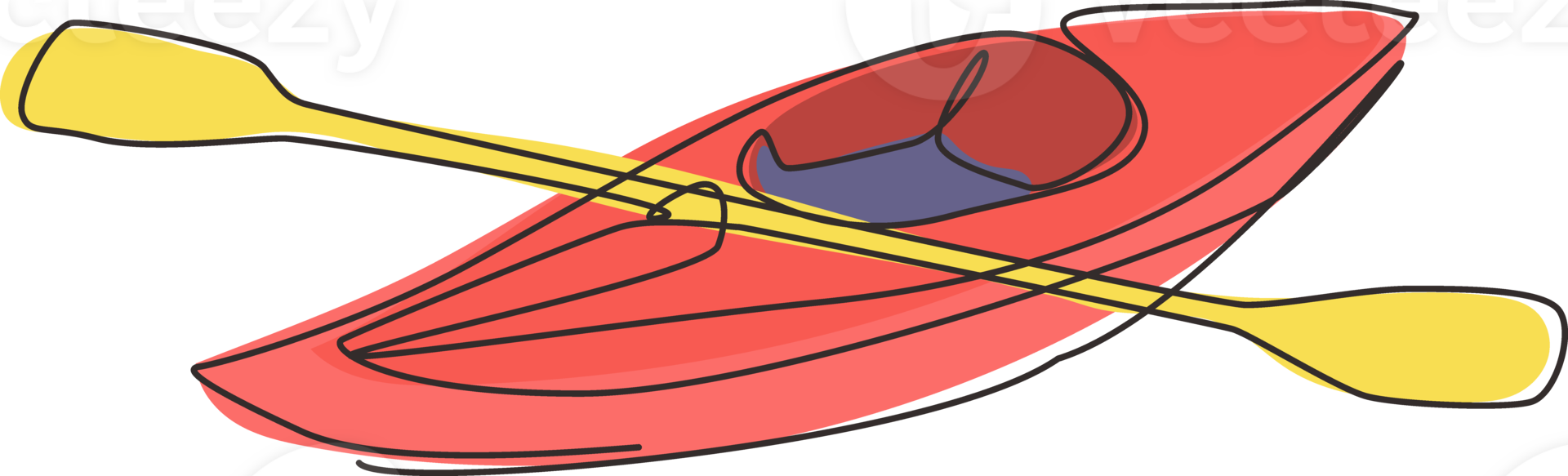 Single continuous line drawing canoe trails and rafting club with kayaking equipment. Vintage mountain, rafting, kayaking, paddling, canoeing camping. One line draw graphic design illustration png
