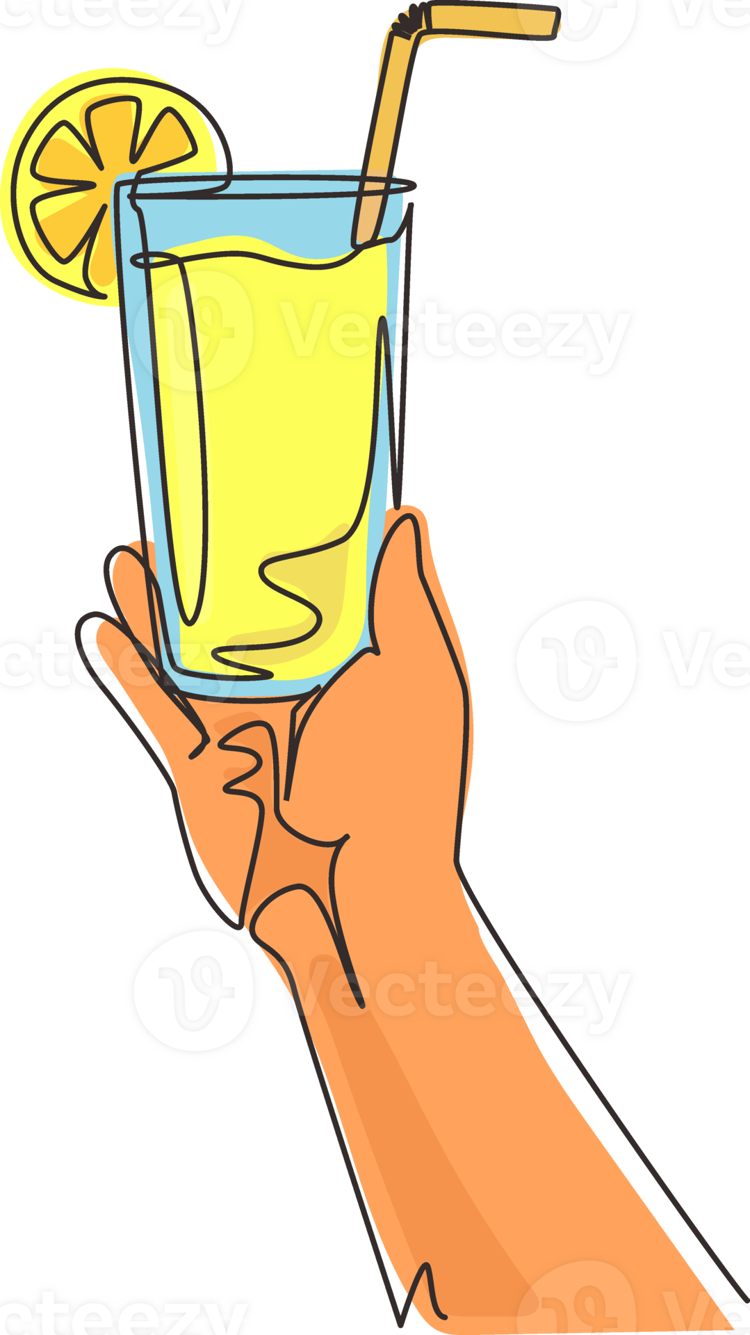 Single Continuous Line Drawing Hand Holding Glass With Lemon Fruit Single Continuous Line Drawing Hand Holding Glass With Lemon Fruit