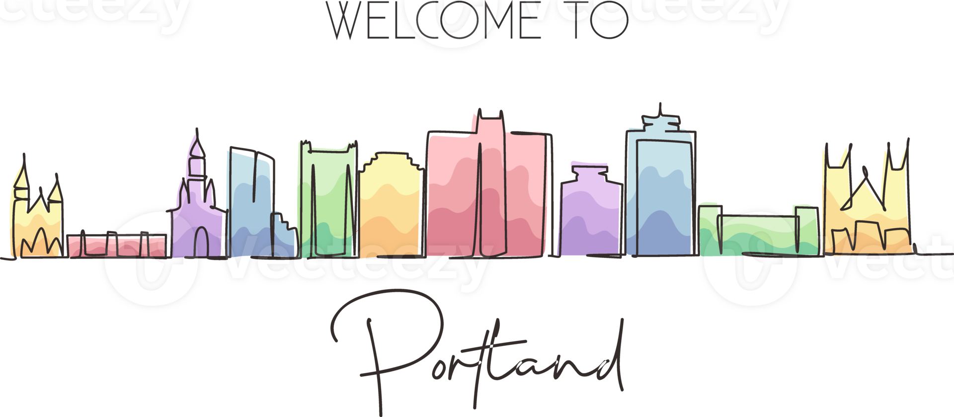 Single one line drawing Portland city skyline, Maine. Beautiful landmark. World landscape tourism travel home wall decor poster print art modern continuous line draw design graphic illustration png