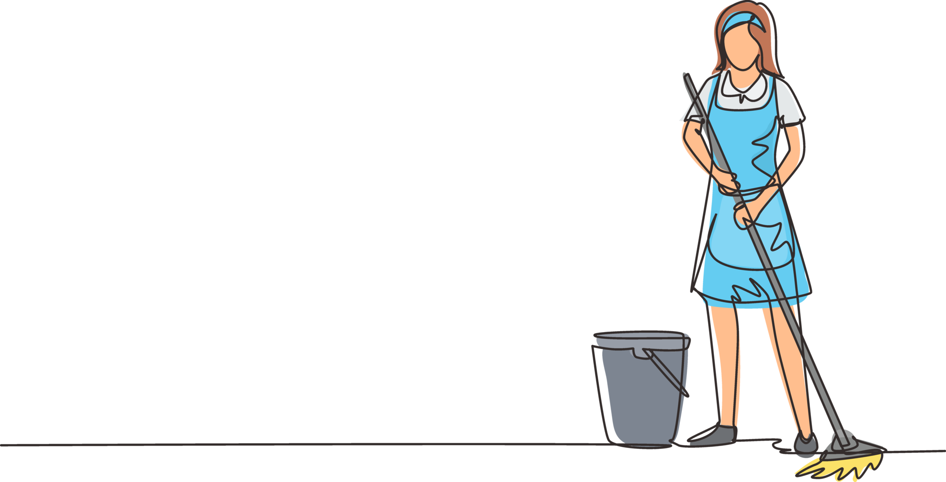 Single continuous line drawing cleaning company staff to work with the