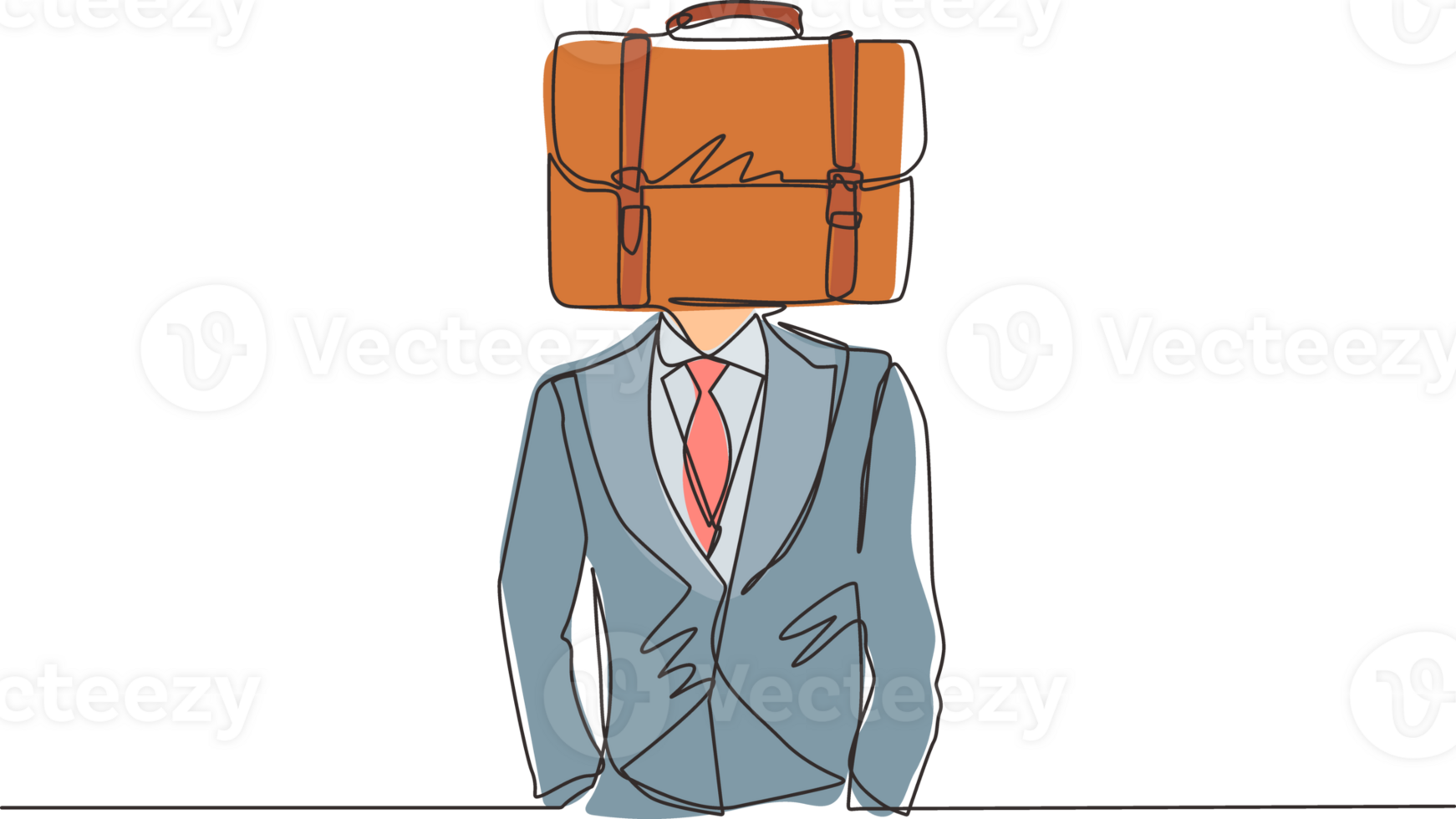 Continuous one line drawing businessman with briefcase instead of head, symbolizing avarice, broker, money, success. Successful business pleasure goal. Single line design graphic illustration png