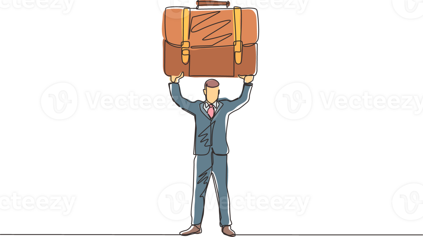 Single continuous line drawing strong manager or businessman raises big briefcase. Business person has achieved success. Rejoices in success. Dynamic one line draw graphic design illustration png