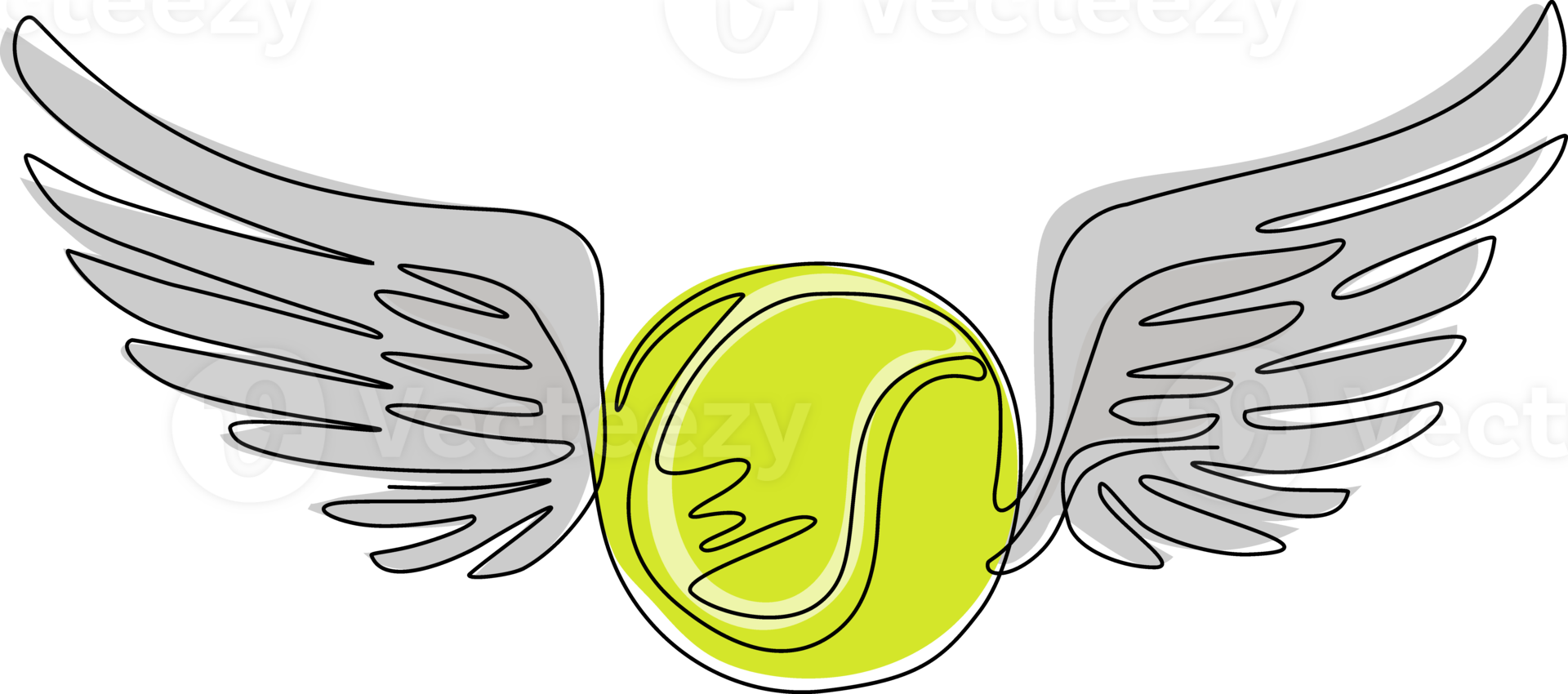 Continuous one line drawing winged icon featuring tennis ball. Flying tennis ball with wings in the sky. Moving tennis balls flying, falling isolated. Single line draw design illustration png