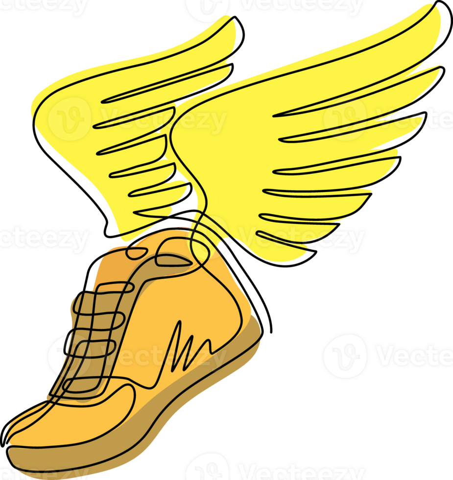 continu un ligne dessin fonctionnement des chaussures avec ailes isolé. stylisé, minimaliste ancien conception modèle élément pour imprimer, étiqueter, badge ou autre symbole. Célibataire ligne dessiner conception graphique png