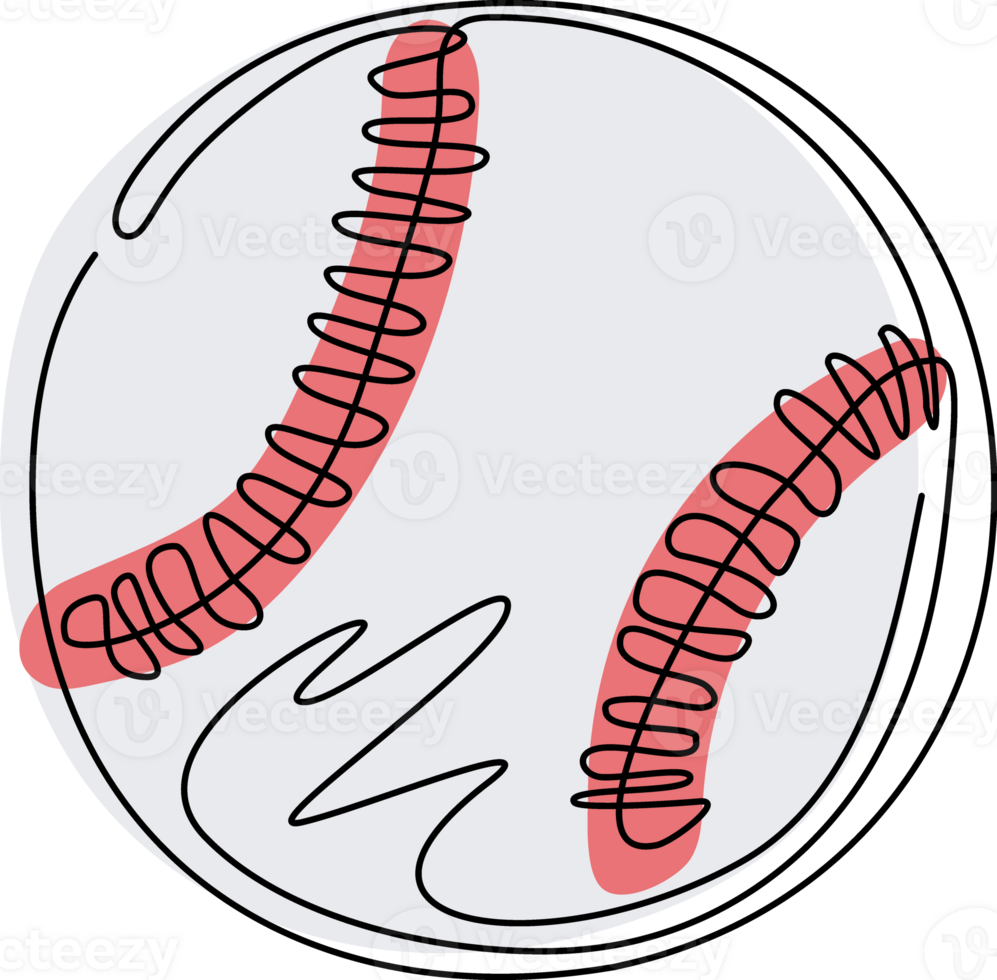 singolo continuo linea disegno pelle baseball palla simbolo logo. decorazione per saluto carte, manifesti, cerotti, stampe per Abiti, emblemi. dinamico uno linea disegnare grafico design illustrazione png