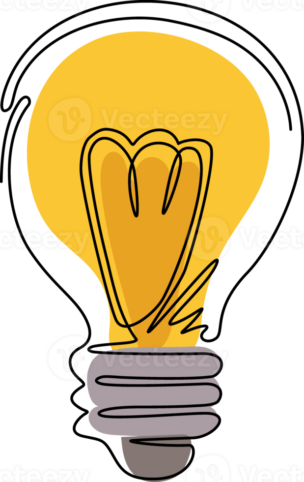 Célibataire un ligne dessin lumière ampoule ligne icône logo. idée signe, solution, en pensant concept. éclairage électrique lampe. électricité, briller. branché plat style pour graphique conception. continu ligne dessiner png