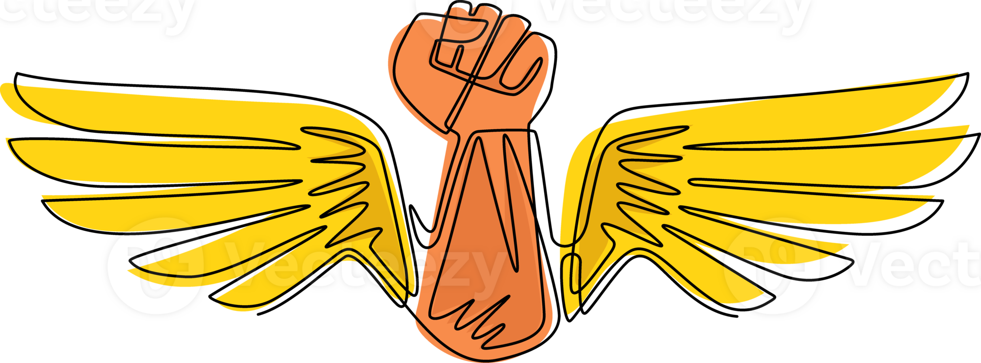 Single continuous line drawing raised strong clenched fist winged logo. Best fighter symbol, champion concept. Freedom for the personality. One line draw graphic design illustration png