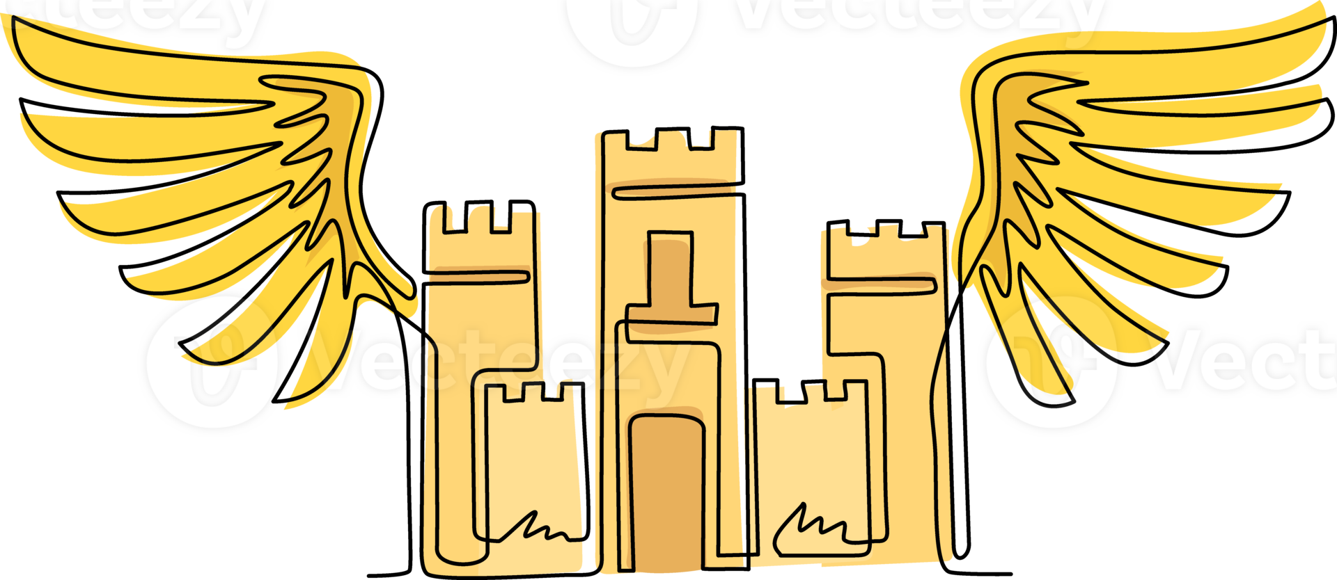 enda ett linje teckning gammal slott emblem med vingar. heraldisk täcka av vapen dekorativ logotyp isolerat. utsmyckad logotyp i gammal stil. kontinuerlig linje dra design grafisk png