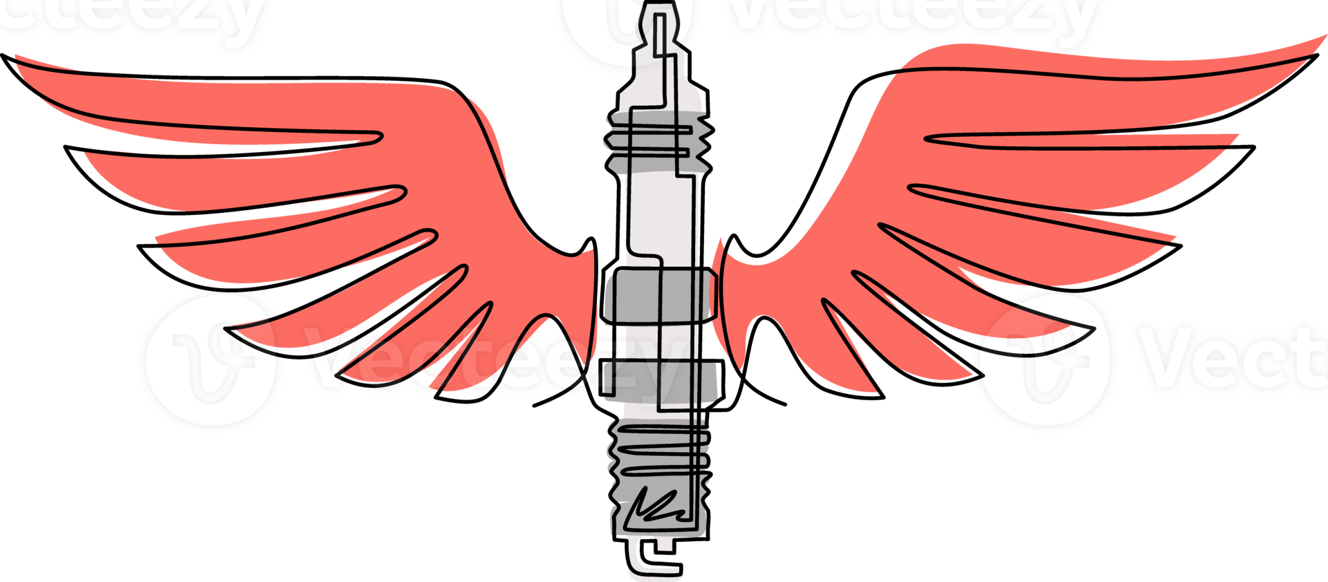 Single continuous line drawing spark plug with wings. Vintage auto emblem. Emblem template. Design element for logo, label, sign, poster, t shirt. Dynamic one line draw graphic illustration png