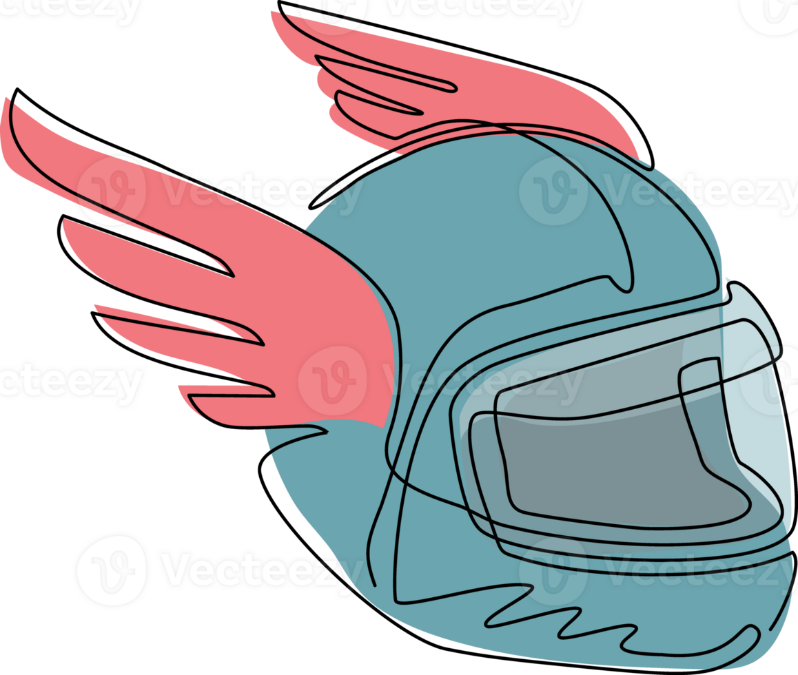 single doorlopend lijn tekening motor, racing helm met Vleugels icoon. motorfiets ras, motorcross of fietser club, autosport wedstrijd met gevleugeld helm. een lijn trek ontwerp illustratie png