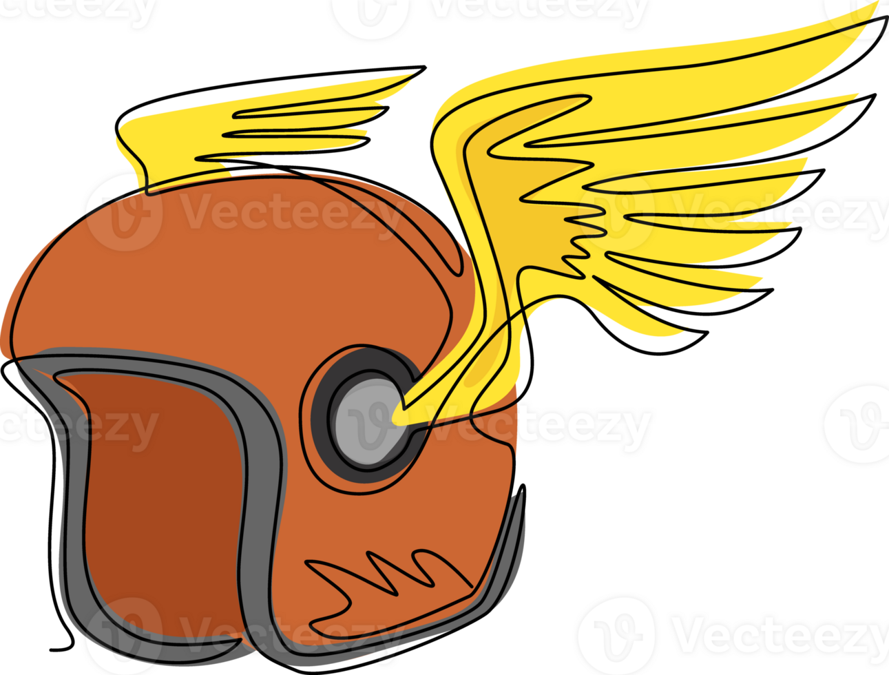 Single continuous line drawing biker helmet with wings. Motor race team symbol, rally sport team emblem and custom chopper bike riders tournament sign. One line draw graphic design illustration png