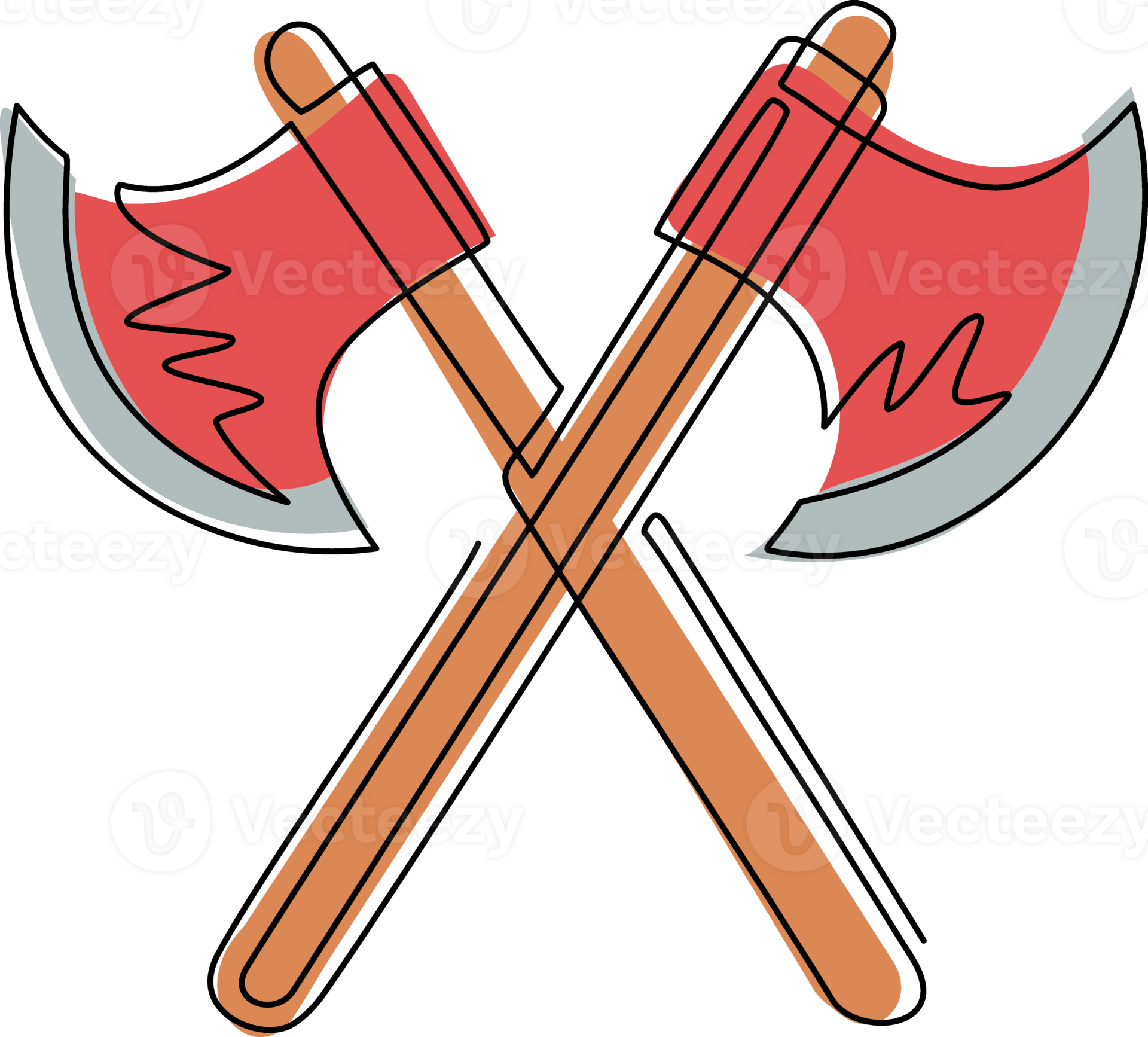 Single one line drawing lumberjack axes crossed icon. Crossed axes