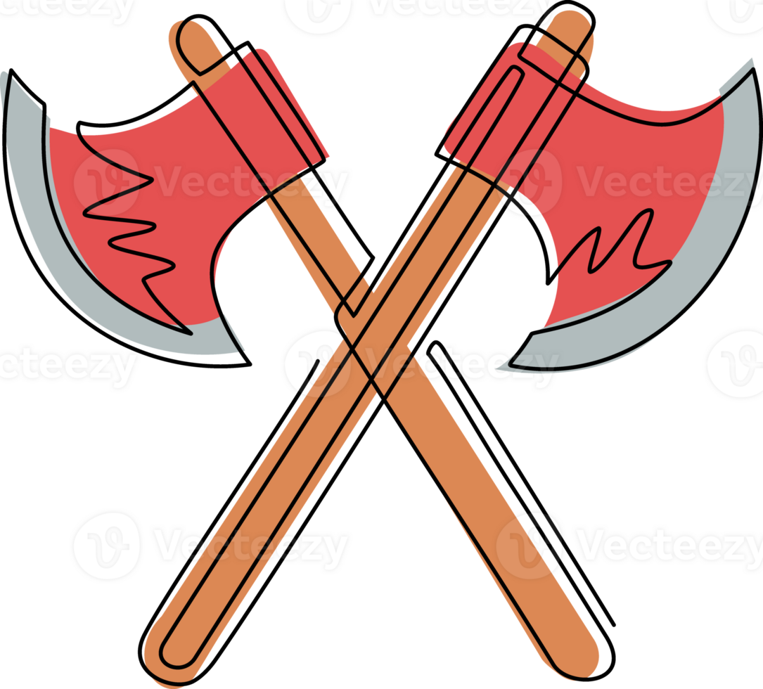 soltero uno línea dibujo leñador hachas cruzado icono. cruzado hachas aislado . diseño elemento para logo, etiqueta, emblema, firmar, póster. moderno continuo línea dibujar ilustración png