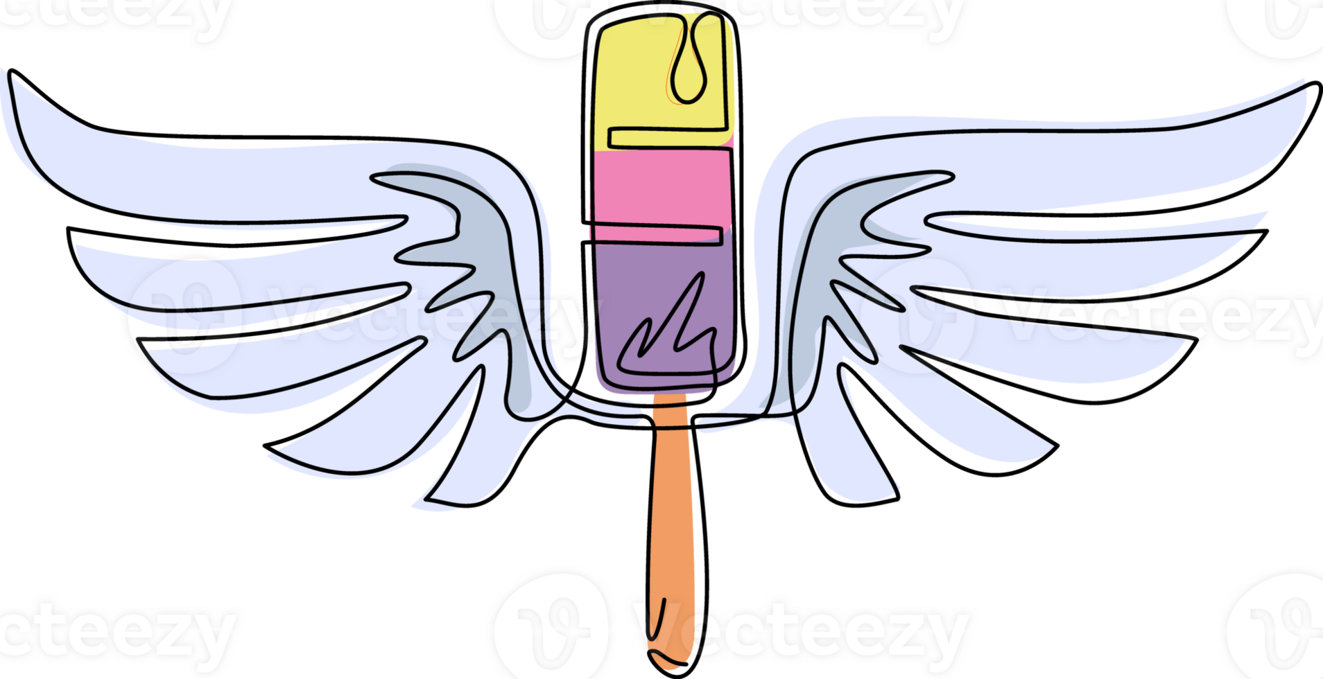 enda ett linje teckning isglass is grädde med vingar ikon. bevingad frysta is grädde pinnar platt logotyp symbol. utsökt efterrätt i sommar. modern kontinuerlig linje dra design grafisk illustration png