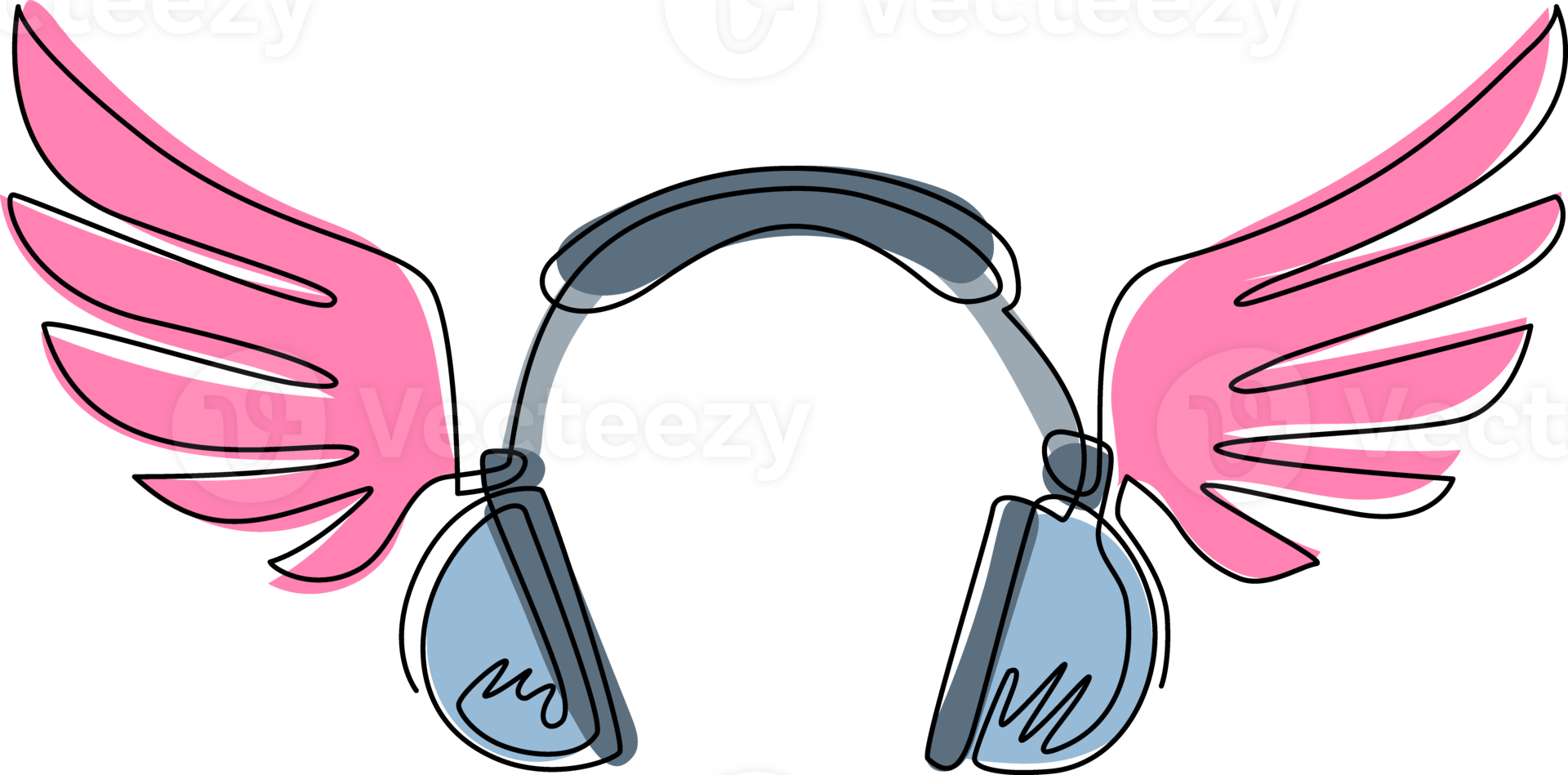 Single one line drawing headphones with wings symbol. Pictograph of headphone wings music for template flat logo, icon, and identity. Modern continuous line draw design graphic illustration png