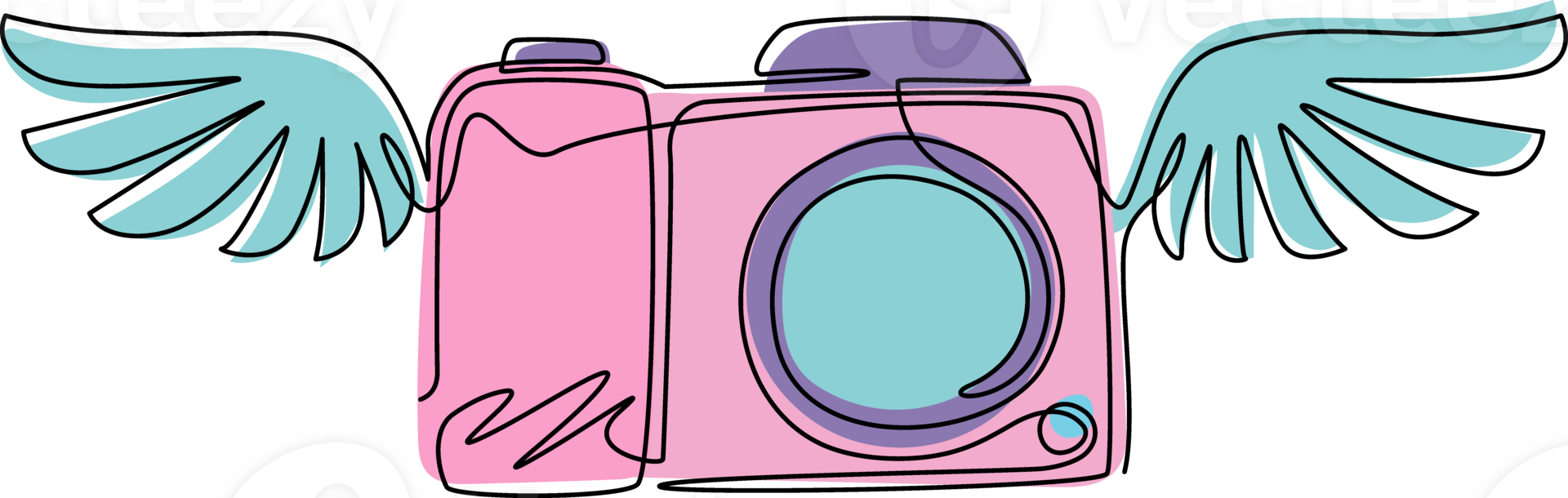 Continuous one line drawing photo camera wings. Photography and photo studio logo. Business sign, identity, label, badge and branding for business. Single line draw design graphic illustration png
