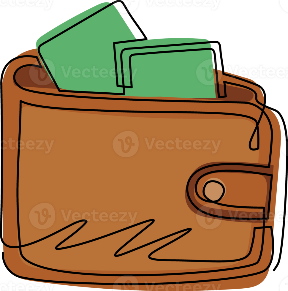 Continuous one line drawing wallet Icon in trendy flat style isolated on white background. Wallet symbol for your web site design, logo, app, UI. Single line draw design graphic illustration png