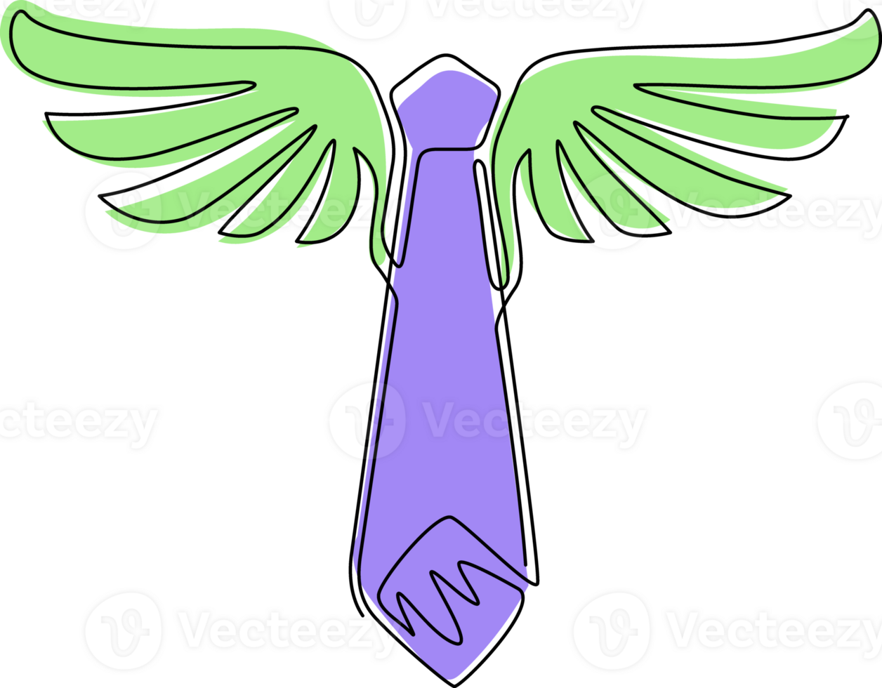 Continuous one line drawing fly tie with wings icon. Winged tie based concept logo. Business symbol, playful tie flat isolated banner poster card. Single line draw design graphic illustration png