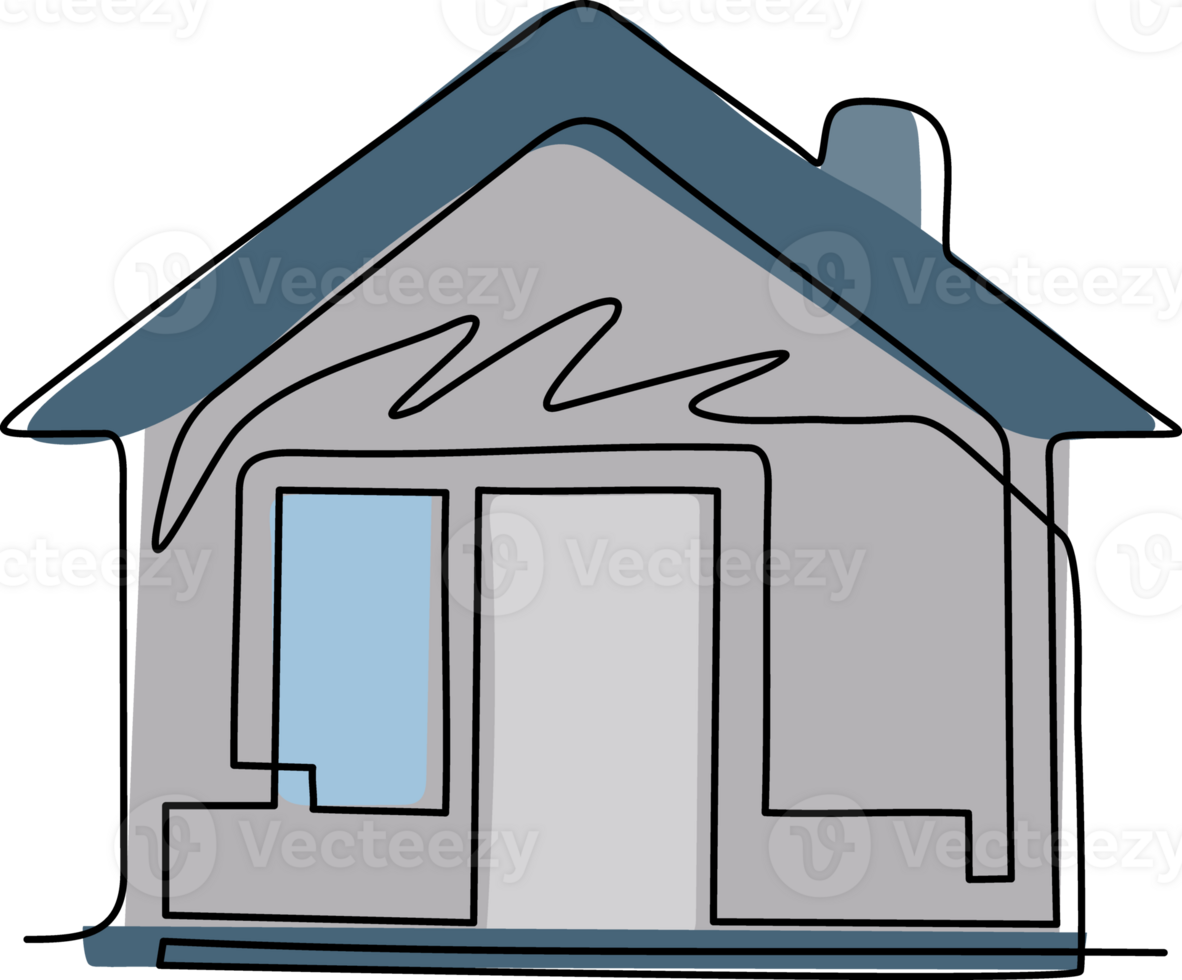 Single one line drawing house logo as icon for any business especially for house business, real estate, architecture, construction, mortgage, rent. Modern continuous line draw design graphic png