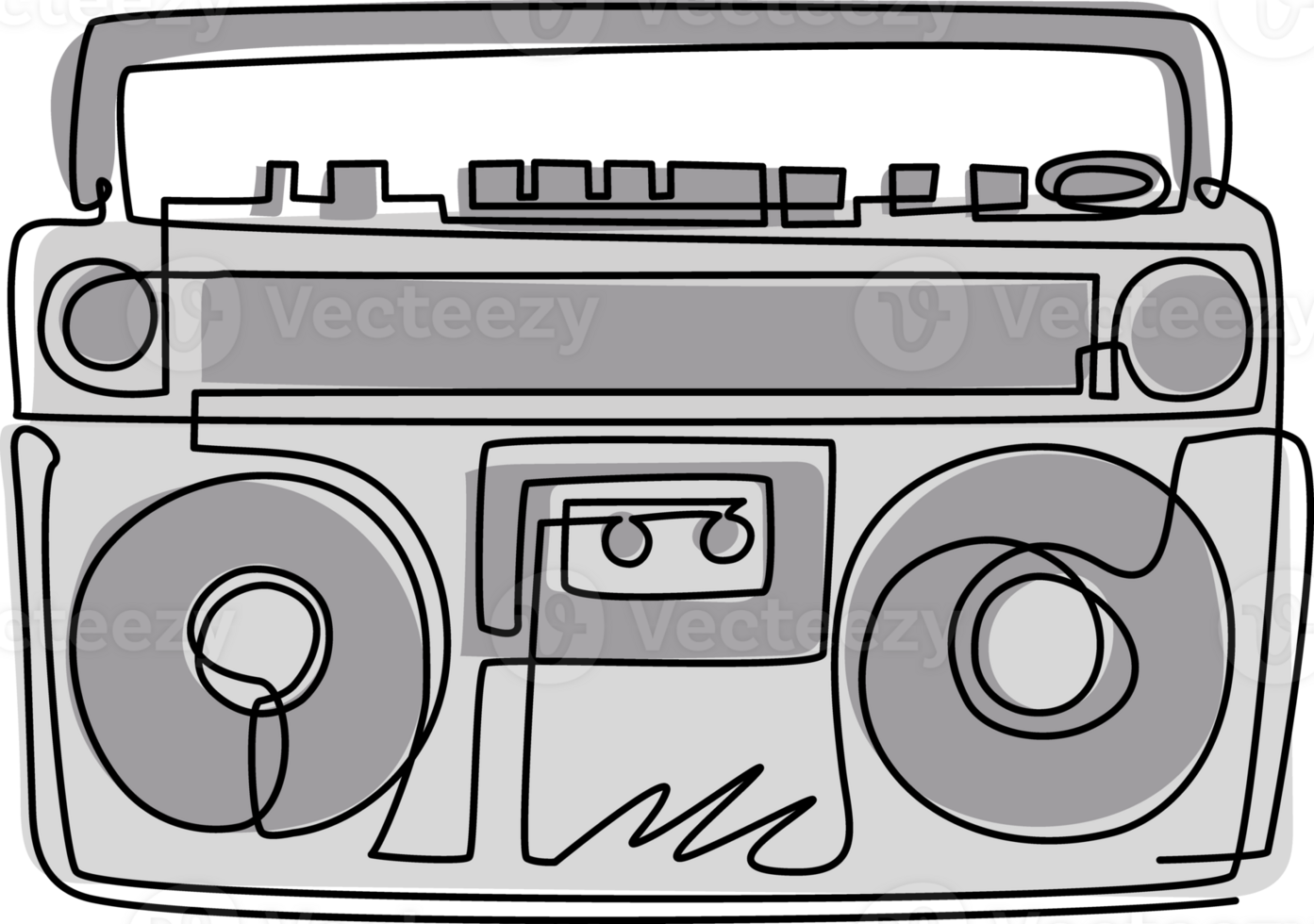 Single one line drawing radio tape or boombox black and white music emblem. Tape recorder monochrome graffiti. Retro radio icon symbol. Modern continuous line draw design graphic illustration png