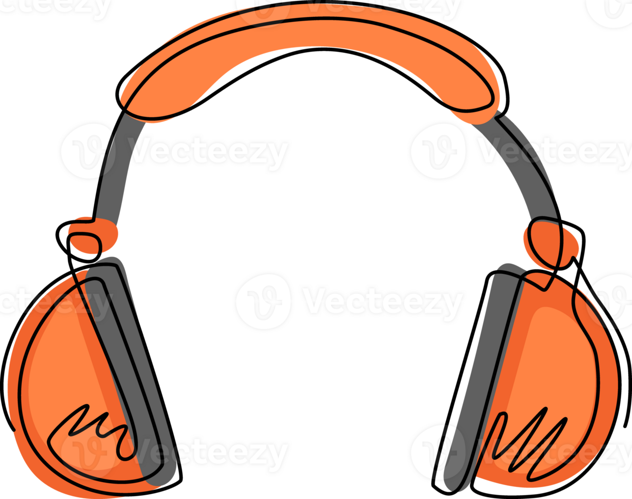 Continuous one line drawing headphones symbol. Pictograph of headphone music for template, flat, logo, icon, banner, poster, emblem and identity. Single line draw design graphic illustration png