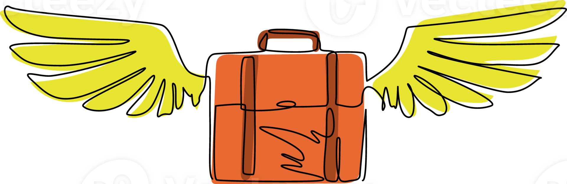 Single continuous line drawing briefcase with wings flat icon logo. Traveling suitcase in flight isolated. Symbol of tourism, luggage and trip. Dynamic one line draw graphic design illustration png