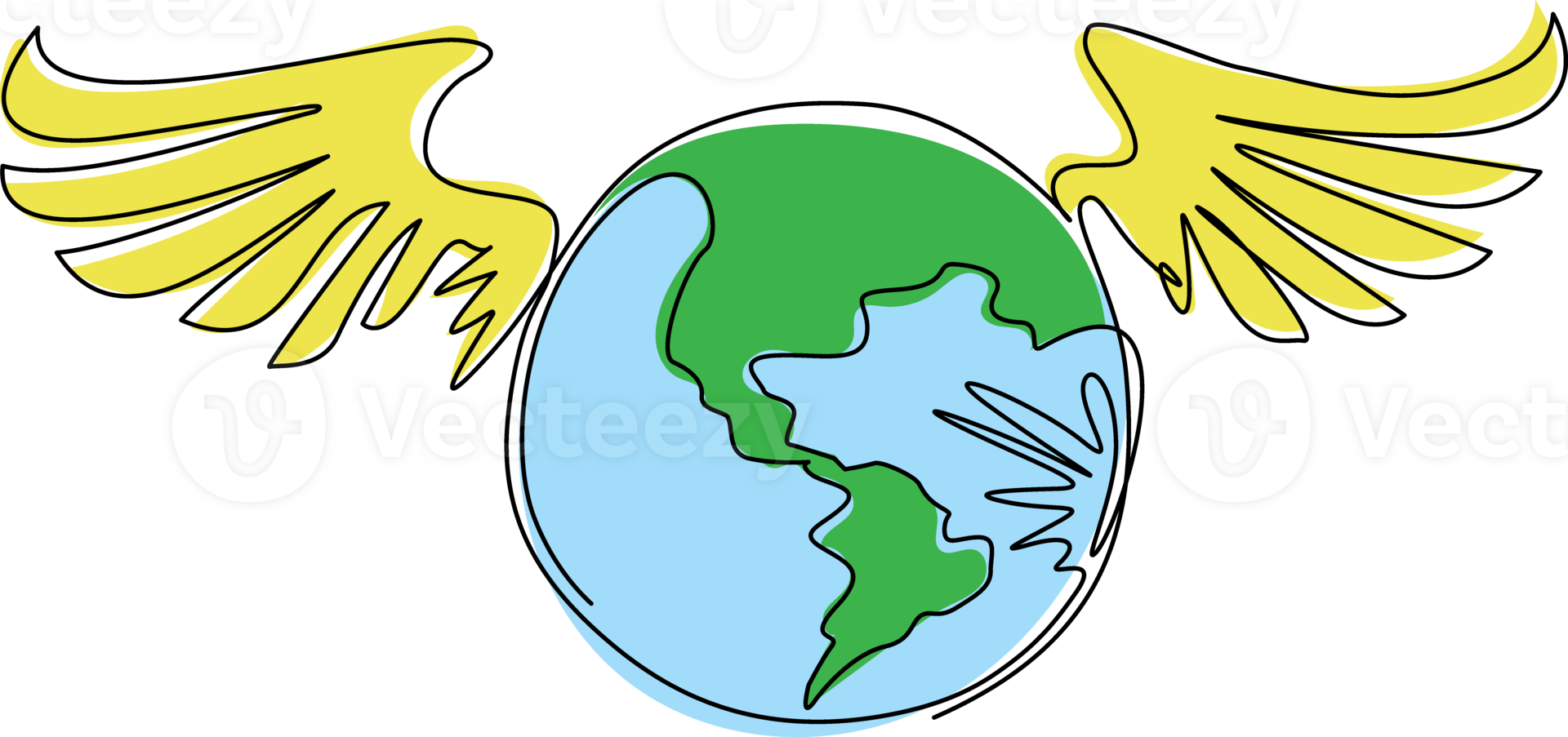 Célibataire un ligne dessin ailé globe monde avec logo. Voyage signe. stylisé Terre avec ailes symbole. conception élément. inspiration et encouragement concept. continu ligne dessiner conception graphique png