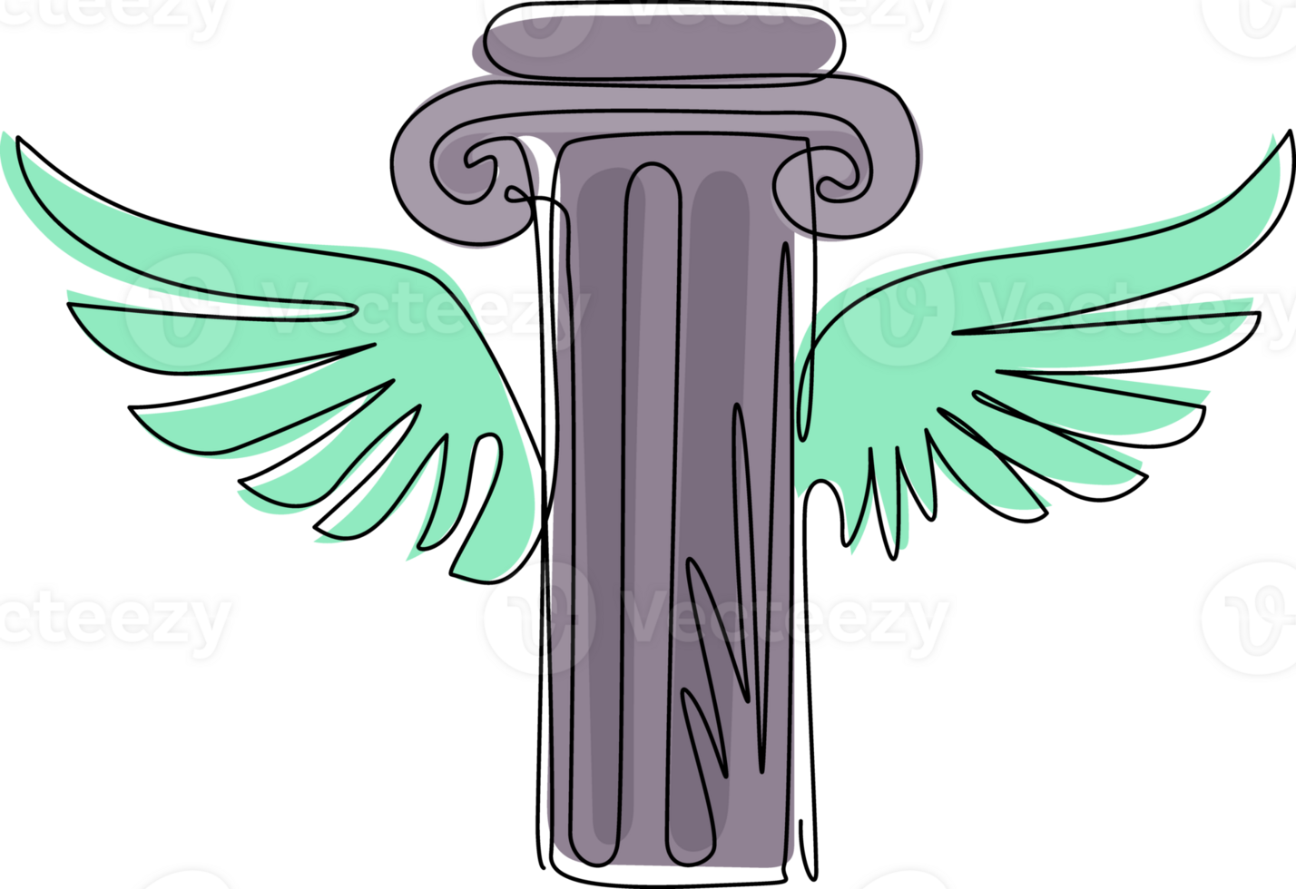 Single one line drawing pillar wing flat logo template ready for use, suitable for law symbol, justice icon, building construction, old architecture, university. Continuous line draw design png
