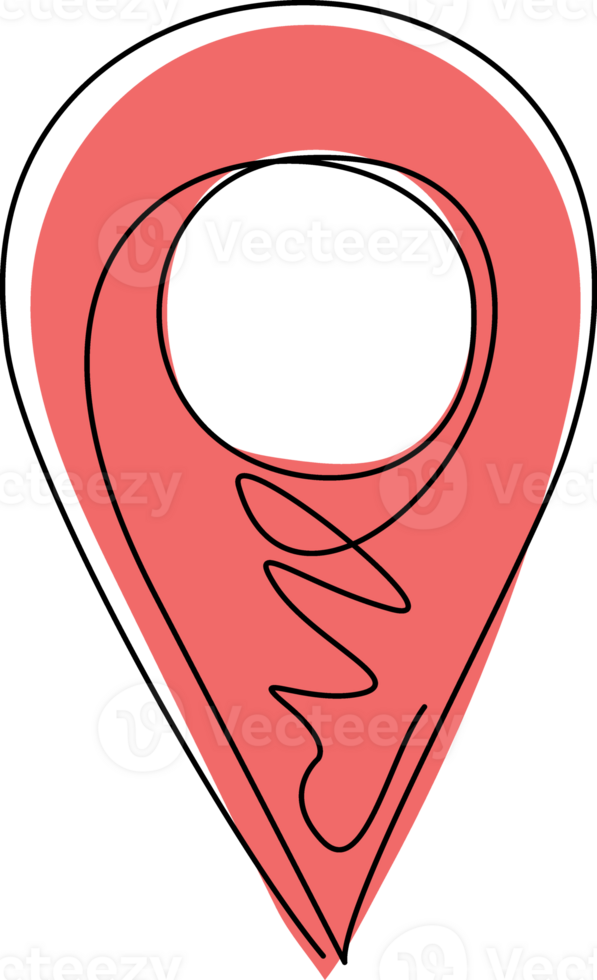 Single one line drawing Pin of map. Icon of drop pin. Place of location. Geo point for position and navigation. Pinpoint place on map. Symbol of travel, direction. Continuous line draw design png