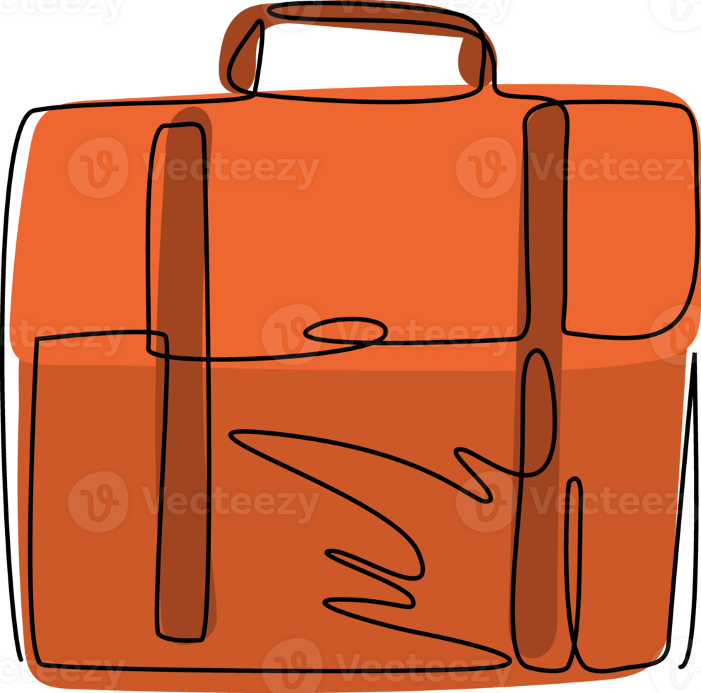 Single continuous line drawing briefcase icon logo. Bag, portfolio symbol. Flat suitcase sign isolated. Simple for graphic and web design. Dynamic one line draw illustration png