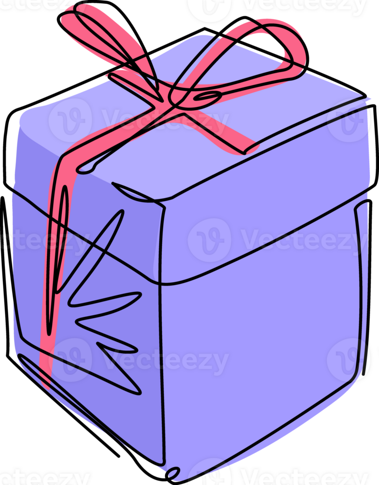 Single continuous line drawing gift box with ribbon icon. Birthday celebration. Surprise gift box, special give away package, loyalty program reward. One line draw graphic design illustration png