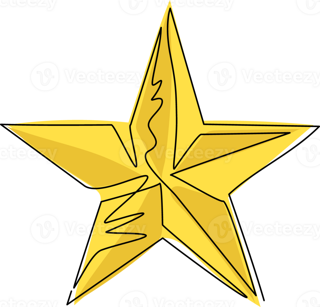 Continuous one line drawing favourite star icon logo template for many purposes. Stars rating review icon for website, mobile apps, banner, poster. Single line draw design graphic illustration png