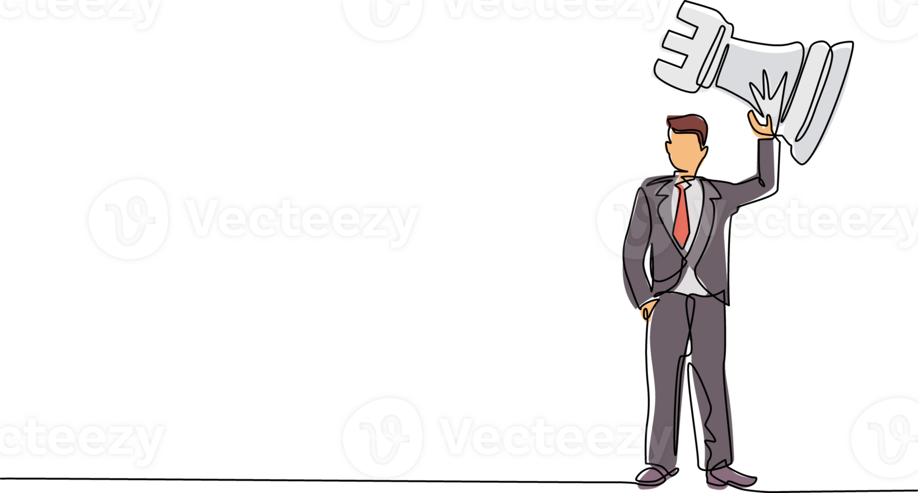 solteiro 1 linha desenhando homem de negocios segurando e elevação torre xadrez pedaço. bem sucedido empreendedorismo táticas ou estratégia, superioridade dentro negócios. contínuo linha desenhar Projeto ilustração png